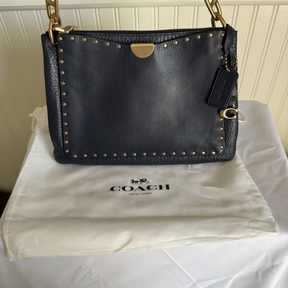 Coach Dreamer 54070 Shoulder Bag Purse Midnight Navy Blue Charms Rivets Medium